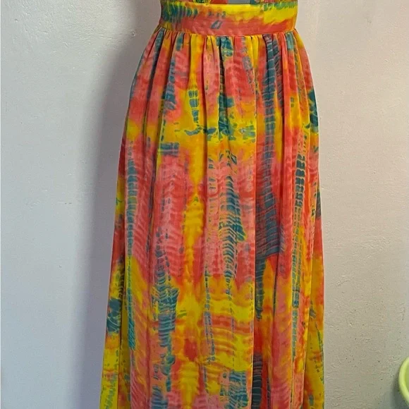 #0158 Dimri Fully Lined Banded Waist Twisted Strap Maxi w/ side Zip. Tie dye-S - Picture 5 of 13
